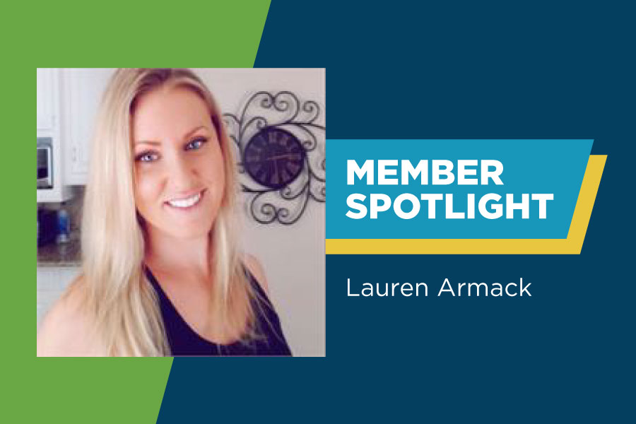 Graphic showing a photo of Lauren Armack with the text reading, "Member Spotlight".