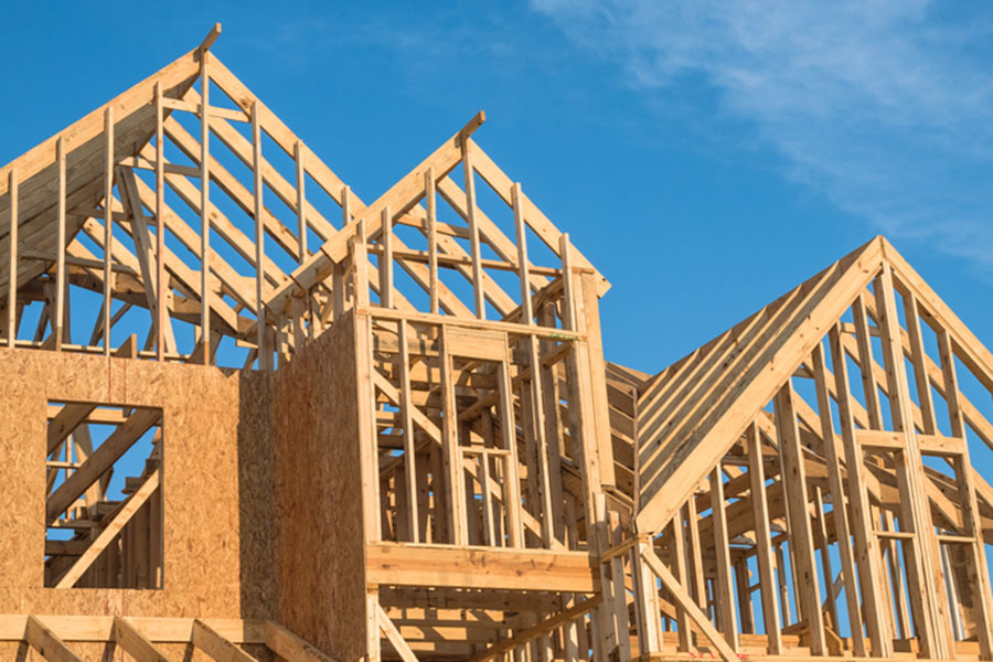 Photo of the wood framing of a new home.