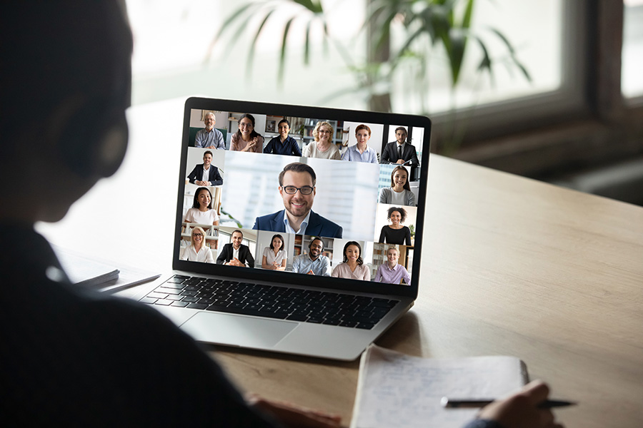 A photo of a person on a video conference call.