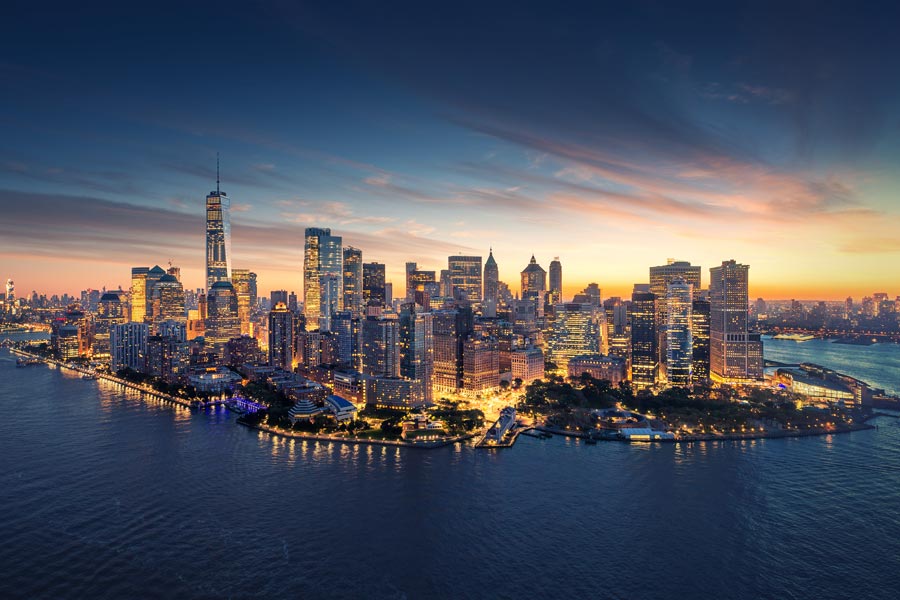 New York City panorama skyline at sunrise