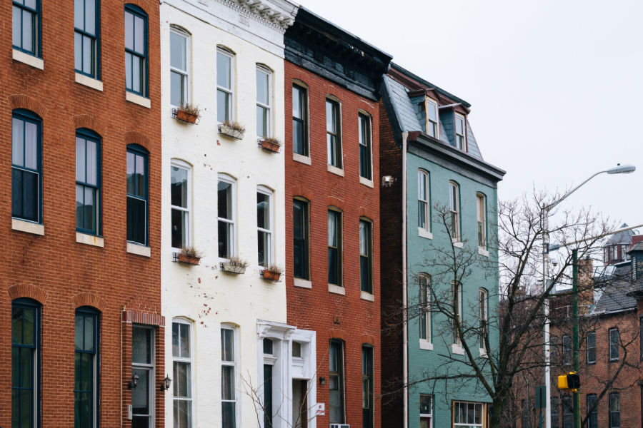 Picture of northeast townhomes in the winter.