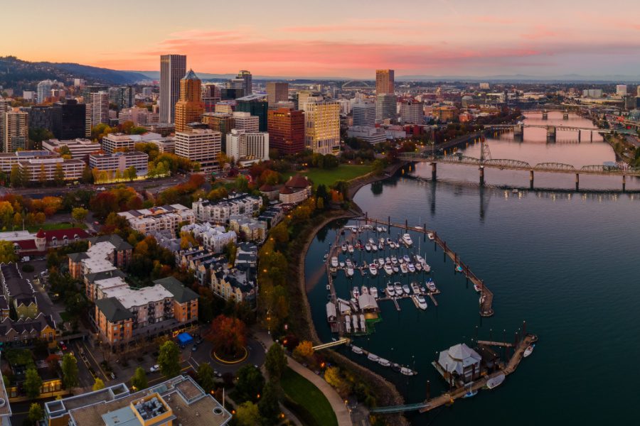 Sunset in Downtown Portland Oregon