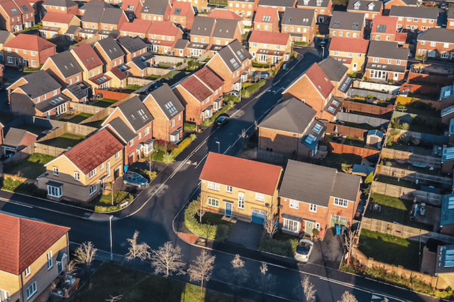 Aerial view of neighborhood