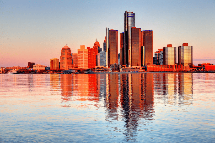 Waterfront of Detroit, MI.