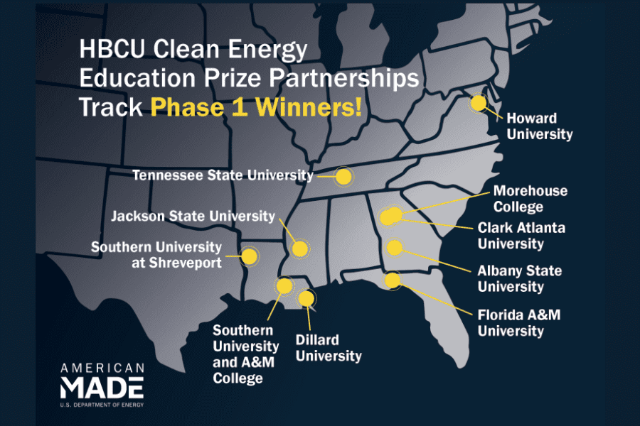 A U.S. map with the locations of the winners highlighted.