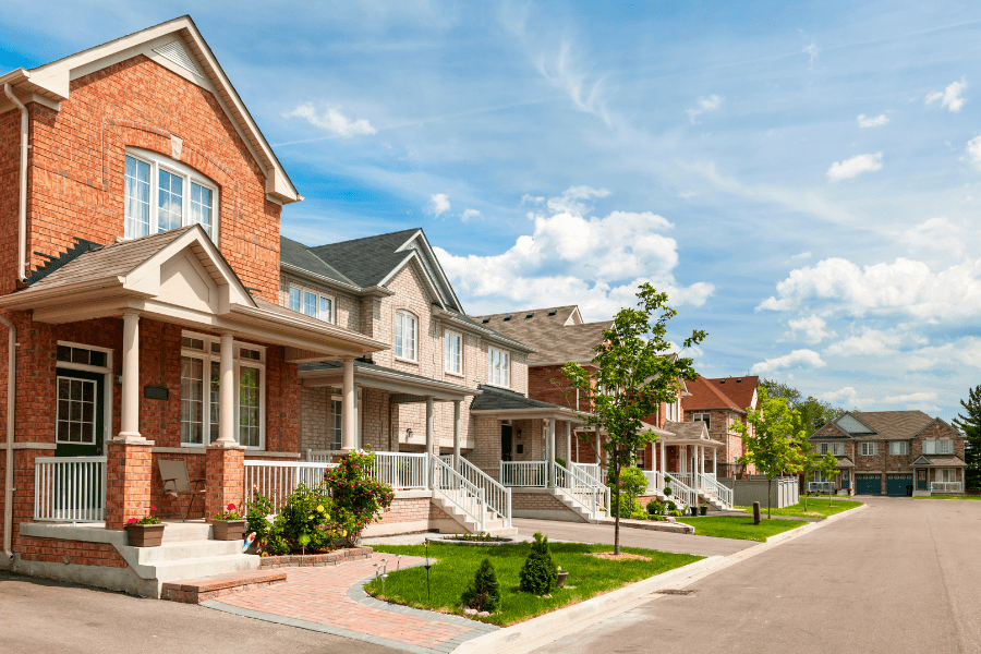 View of homes lining a street in a neighborhood