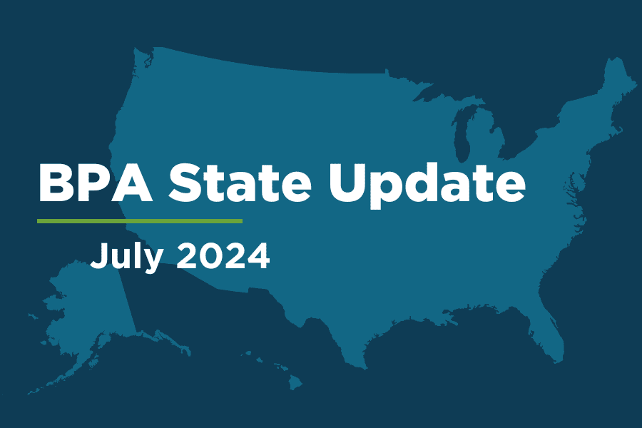 A banner image of a US map with the words, "BPA State Update July 2024"