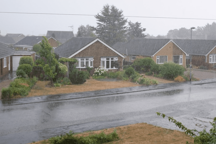 neighborhood in rain