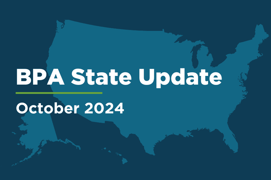 A US map with the words "BPA State Update October 2024"