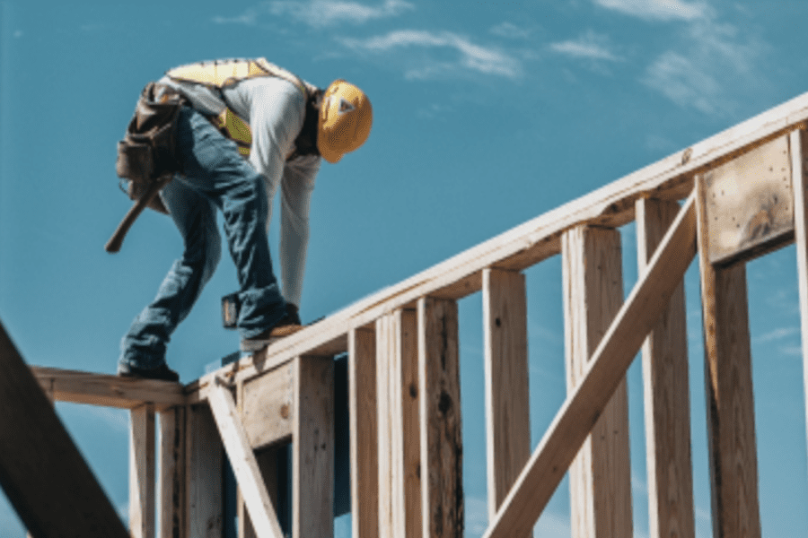 Contractor working on building frame