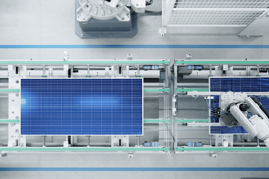 solar panel factory shot from above