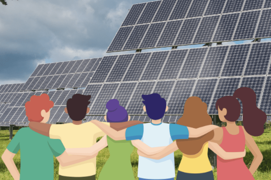 Group of people at solar installation