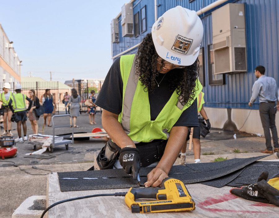 Mayfair School student is trained on roofing construction. Photo credit: Michael Confer Photography